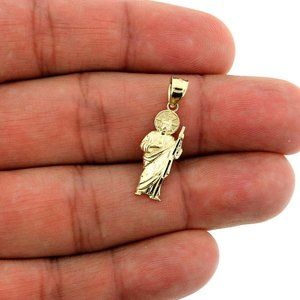 Real 10K Yellow Gold Diamond Cut Saint Jude Charm Pendant